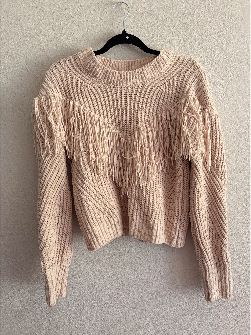 Western Beige Fringe Knit Sweater